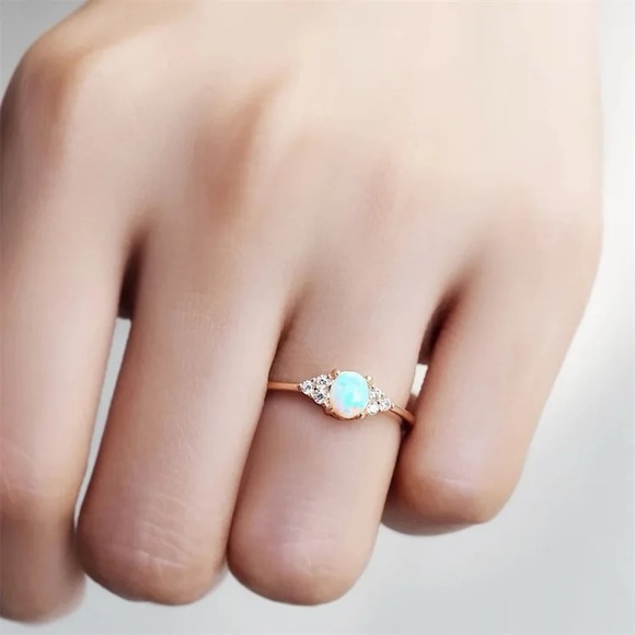 New: 18K Gold Vermeil Opal Gemstone CZ Stones Ring - Picture 9 of 12